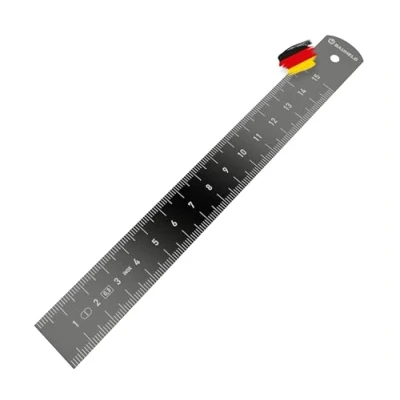 Abbildung von BAUHELD® Metall Lineal 150mm [EG 1] Maßstab mit Messskala in INCH und cm [Made Germany] Robustes Anreiß aus eloxiertem Aluminium 15 praktischer Aufhängelochung Schwarz
