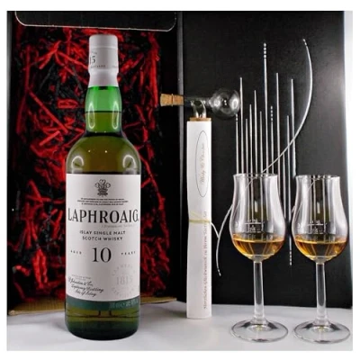 Abbildung von Geschenk Laphroaig 10 Jahre Single Malt Whisky + Glaskugelportionierer 2 Bugatti Gläser