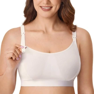 Abbildung von Gratlin Damen Stütz Sport Still BH Große Brüste Baumwolle Racerback Schwangerschafts BHS Elfenbein L