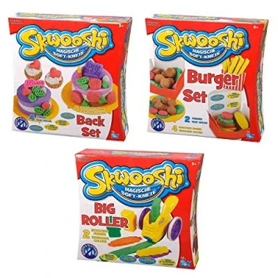 Abbildung von Beluga Knete Skwooshi Kinder Soft Set Knetmasse Kinderknete Modelliermasse Spielknete Kindersoftknete (Set, 3 tlg., Big Roller, Back Set, Burger Set), Softknete