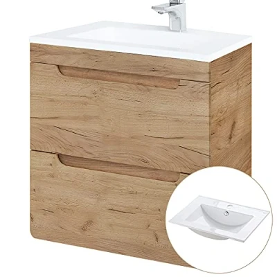 Abbildung von Lomadox Waschtisch LUTON 56 CRAFT, 61 cm mit Keramikbecken Wotan Eiche Nb. B/H/T ca. 61/60,8/46