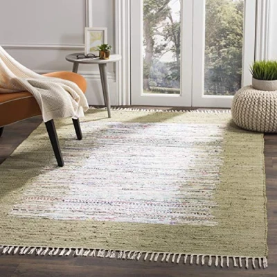 Abbildung von SAFAVIEH Modern Teppich für Wohnzimmer, Esszimmer, Schlafzimmer Montauk Collection, Kurzer Flor, Elfenbein und Oliv, 122 X 183 cm