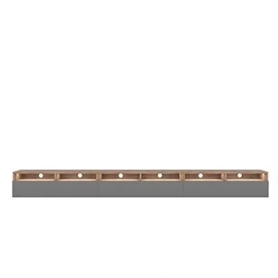 Abbildung von Selsey REDNAW TV Schrank/modernes Board mit DREI Schubladen, stehend/hängend, 300 cm breit (Wotan Eiche Matt/Grau Hochglanz LED)