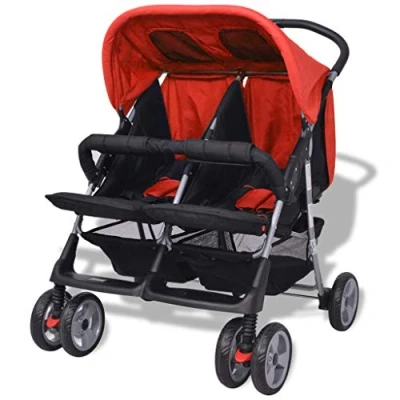 Abbildung von Festnight Klappbar Zwillingswagen Baby Zwillingskinderwagen Kinderwagen 93 x 68 103 cm Geeignet für 1 2 Kinder bis zu jeweils 15kg