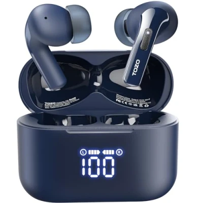 Abbildung von TOZO T20 Kopfhörer Kabellos Bluetooth 5.3 IPX8 Wasserdicht In Ear Ohrhörer mit LED Anzeige, APP Steuerung, 48.5 Std Akkulaufzeit, Dual Mic Noise Cancelling Rot