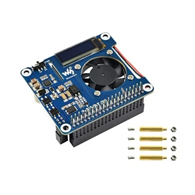Abbildung von Power Over Ethernet PoE HAT für Raspberry Pi 4B/3B+, 802.3af Netzwerkstandard, 5 V 2.5 A DC Ausgang, Integriertes 0.91 Zoll OLED Display und Lüfter, mit Isoliertem Schaltmodus