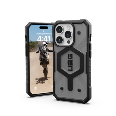 Abbildung von URBAN ARMOR GEAR Pathfinder Hülle kompatibel mit Apple iPhone 15 Pro Case [Wireless Charging/Magnetisches Aufladen kompatibel, Fallschutz nach Militärstandard] ash (grau transparent)