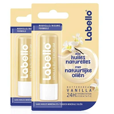 Abbildung von NIVEA Labello Vanilla Buttercream (2 x 5,5 ml), Lippenbalsam angereichert mit natürlichen Ölen, Lippenpflege, langanhaltende Feuchtigkeitspflege für 24 Stunden
