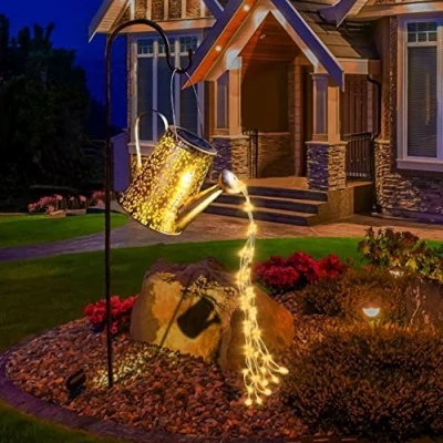 Abbildung von Solar Gießkanne mit Lichterkette Gartendeko Gießkannenlicht Lichter für Hofweg Baum Rasen Yard Path, Märchengarten LED, Lichterketten Aussen, Star Shower Garten Leuchten ​(mit Schäferhaken)