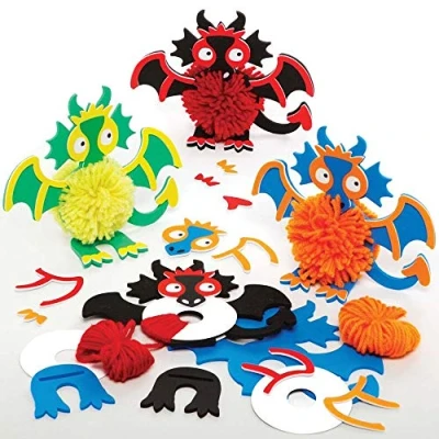 Abbildung von Baker Ross FE247 Drachen Pom Bastelset für Kinder 3er Pack, Basteln am Kindergeburtstag, Kindergarten oder Schule