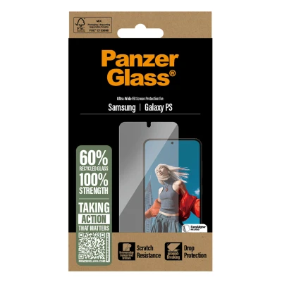 Abbildung von Samsung Galaxy S25 Edge Panzerglas PanzerGlass Ultra Wide Fit Screenprotector Antibakterieller Displayschutz