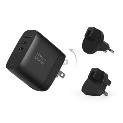 Abbildung von Native Union Schnellladegerät GaN PD67W Ultrakompakter DREI Port Ladegerät mit Power Delivery über USB C &amp; A Bis zu 67W MacBook Pro, iPads, iPhones, Pixel, Galaxy mehr (Schwarz)
