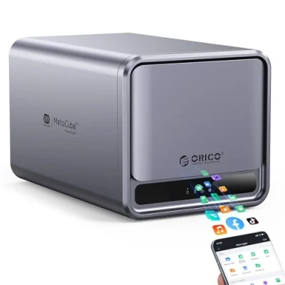 Abbildung von ORICO 2 Bay NAS Speicher und Private Cloud, Netzwerkfähiges Gehäuse mit APP Anbindung für Familie, Samba &amp; DLNA Protokoll, 4 Core CPU, 2GB RAM DDR4, Hardware RAID(Diskless) TS200