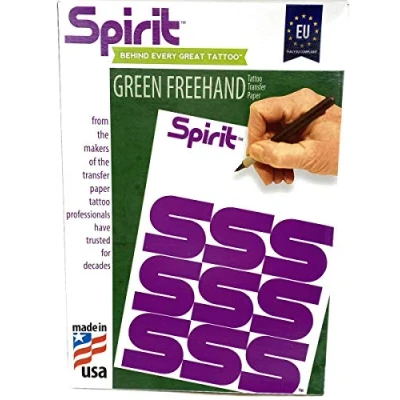 Abbildung von 10 Stück TATTOO Matritzenpapier EU Spirit Green + Transferpapier Sheet Freehand INKgrafiX® Deutschland PROFI STUDIO IG56931 Stempel Papier Abdruck