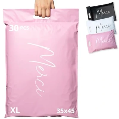 Abbildung von EMBALLAX 30 Versandtaschen Warensendung XL 45x35cm UNDURCHSICHTIG/WIDERSTANDSFÄHIG/WASSERDICHT Versandtüten für Kleidung Umschlag Kartons Versandbeutel Versandtasche Danke