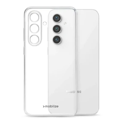 Abbildung von TPU Hülle passend für Samsung Galaxy S23 FE Transparent Clear Case Schutz Handy Tasche Silikon mit mungoo Displayputztuch