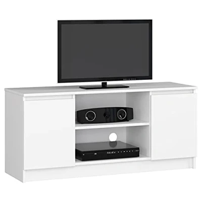 Abbildung von Home Collective TV Schrank 120cm breit mit zwei Türen und offenen Regalen Lowboard Wohnzimmer Schlafzimmer in weiss