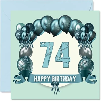Abbildung von Lustige Geburtstagskarte zum 74. Geburtstag für Männer Geburtstagsballons Happy Birthday Karte Vater, Onkel, Oma, Opa Tante, Großvater, Großmutter, Nanny, 145 mm x Grußkarten,