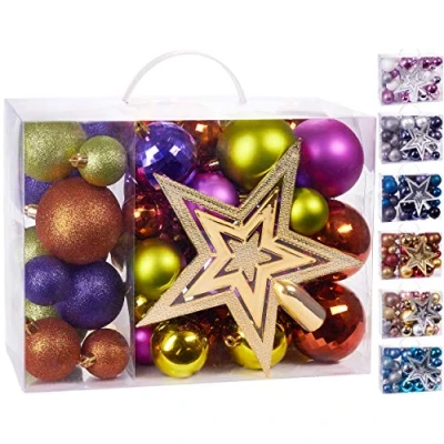 Abbildung von BRUBAKER Weihnachtsbaumkugel 50 teiliges Weihnachtskugel Set mit Baumspitze, Christbaumschmuck aus Kunststoff, Weihnachtsdekoration edel und robust