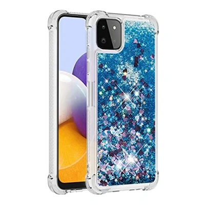 Abbildung von KBIKO zxl Hülle kompatibel mit Samsung Galaxy A22 5G Schutzhülle Flüssig Glitzer, Handyhülle Back Cover Glitter Flüssigkeit, TPU Silikon für 5G.Blue YBL