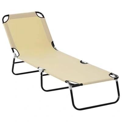 Abbildung von Outsunny Sonnenliege, Gartenliege mit Verstellbarer Rückenlehne, Liegestuhl, Relaxliege, Campingliege für Garten, Balkon, Stahl, Creme, 188 x 56 28cm