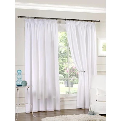 Abbildung von Emma Barclay Gefütterte Voile Vorhänge für Fenster, halbtransparent, weiß, Vorhang, Bleistiftfalten, durchscheinender Netzstoff, Tagesvorhang Wohnzimmer, 2 Paneele, Kollektion Aalia (167,6 x