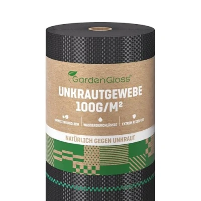 Abbildung von GardenGloss 50m² Anti Unkrautgewebe 100g/m² Wasserdurchlässig und Reissfest Unkrautvlies Gartenvlies mit hoher UV Stabilisierung Bändchengewebe Unkrautfolie (50m x 1m, Rolle)