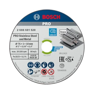 Abbildung von Bosch 5x PRO Stainless Steel and Metal Speed Thin Trennscheibe für Mini Winkelschleifer und 10 mm Bohrung (für Stahl, Edelstahl, Ø 76 mm, Professional Zubehör Winkelschleifer)