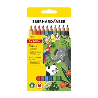 Abbildung von Eberhard Faber 511409 Buntstifte Set Colori, 10 Jumbo in ergonomischer Dreikant Form