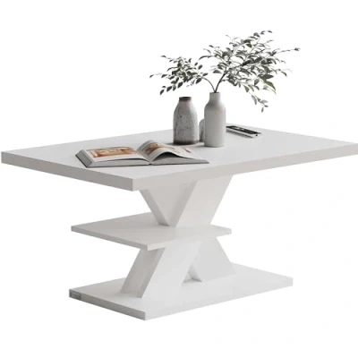 Abbildung von Casaria® Couchtisch Weiß Holz Stauraum Ablage Kratzfest Modern Rechteckig 50kg Belastbar Beistelltisch Wohnzimmer Couch Sofa Tisch Detroit 90x60cm