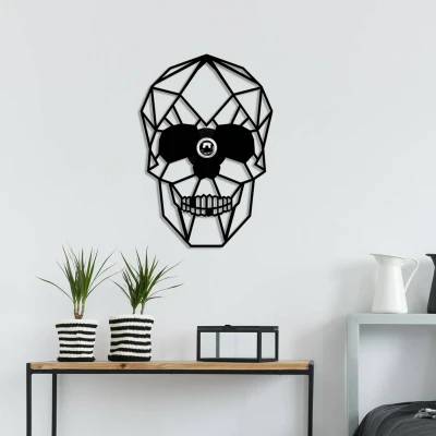Abbildung von Origami Wandleuchte Totenkopf Apertura 35x50cm Holz und Metall Schwarz Menzzo