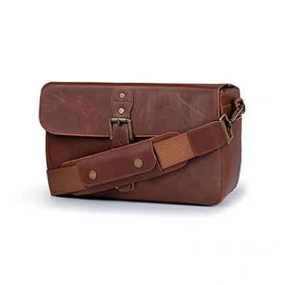Abbildung von MegaGear MG1526 Kameratasche Kuriertasche aus Leder für Spiegellose, Sofortbild und DSLR Kameras Hellbraun