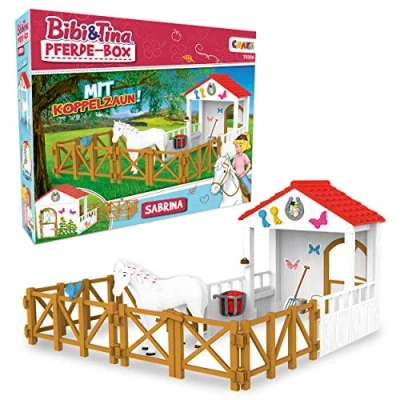 Abbildung von Craze Bibi und Tina Spielzeug Pferde Spielset Playset Horse Box Sabrina Pferdefiguren Spielfiguren inkl. Zubehör Bauernhof Mädchen Geschenk 19306