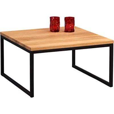 Abbildung von M2 Kollektion 265522 Couchtisch Karolin, quadratisch, Echtholz Wildeiche massiv geölt, Gestell Metall schwarz, 60x60cm, Höhe 35cm