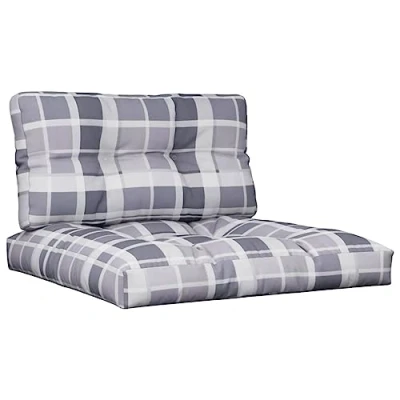 Abbildung von vidaXL Palettenkissen 2 TLG., Palettenpolster für Europaletten, Palettensofa Kissen Indoor Outdoor, Palettenauflage Sitzkissen Rückenkissen, Grau Karomuster Stoff