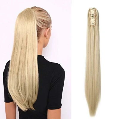 Abbildung von SEGO Ponytail Extension Pferdeschwanz Haarteil Haarverlängerung Zopf Hair Piece Haar Glatt Hitzebeständig wie Echthaar Gebleichtes Blond 21&quot;(53cm) 140g