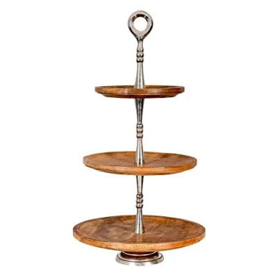Abbildung von Levandeo® Etagere, Holz Etagere 3 Etagen H60cm Mangoholz Metall Servierplatte