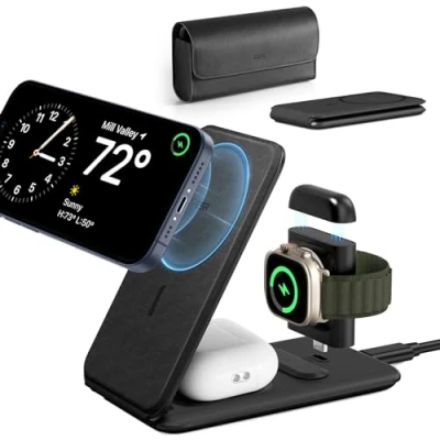 Abbildung von ESR 3 in 1 Ladestation Apple Watch und iPhone, iPhone mit Zertifiziert, Faltbare Magsafe Ladegerät für 15/14/13/12, 9/8/7/SE, AirPods Pro/3/2, Schwarz