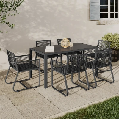 Abbildung von Gartenmöbel 6 Personen Tisch 150 cm Sessel Seil grau anthrazit IDMarket