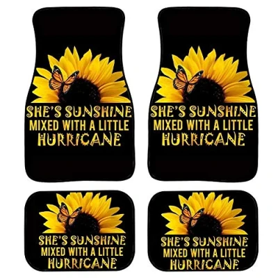 Abbildung von SEANATIVE Gelbe Sonnenblumen und Schmetterlingsmatten, bedruckt, vorne hinten, vollständiges Set mit 4 Packungen, rutschfeste Fußmatten