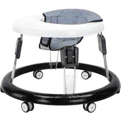 Abbildung von YEALEO Verstellbare Lauflernhilfen, Leicht zu reinigendes Tablett, Universal Rollator Anti Rollover Folding Walker für Mädchen Jungen 6 18 Monate (Grau)