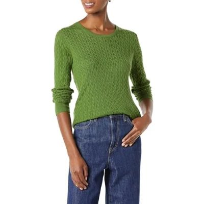 Abbildung von Amazon Essentials Damen Leichter Langarm Pullover Mit Rundhalsausschnitt Zopfmuster (Erhältlich In Übergröße), Grün, M