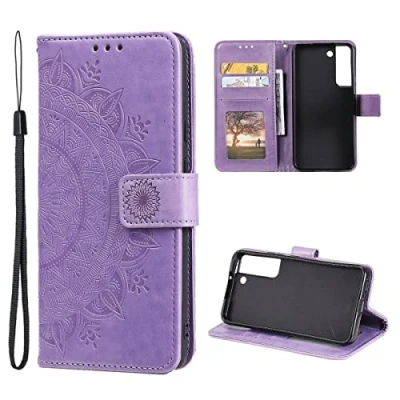 Abbildung von CoverKingz Handy Tasche kompatibel mit Samsung Galaxy S22 5G Handyhülle Handycase Kartenfach Handyschutzhülle Cover Smartphonehülle klappbar Motiv Mandala Lila