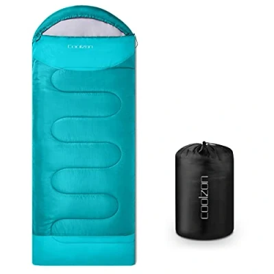 Abbildung von Coolzon Schlafsack Outdoor für Camping 3 4 Jahreszeiten, Erwachsene Deckenschlafsack Kleines Packmaß Ultraleicht Tragetasche, Weich Dick und Warm Camping, Reise, Wandern, Blau