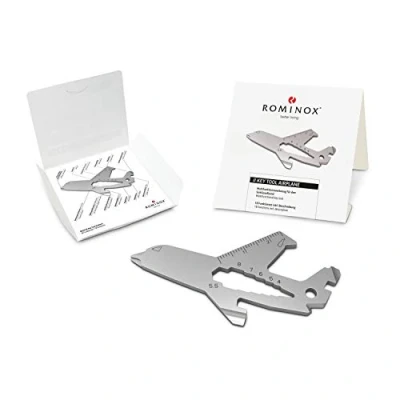 Abbildung von Geschenkartikel: ROMINOX Key Tool // Airplane, 18 Funktionen, Keytool Schlüsselanhänger Flugzeug/Pilot, Edelstahl Multitool inkl. Funktionsbeschreibung, Multifunktionswerkzeug, auf Reisen oder Urlaub