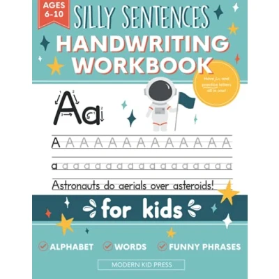 Abbildung von Handwriting Practice Book for Kids (Silly Sentences): Penmanship and Writing Workbook Kindergarten, 1st, 2nd, 3rd 4th Grade: Learn Laugh by Tracing Letters, Sight Words Funny Phrases