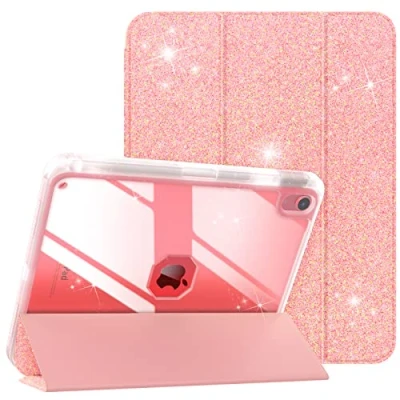Abbildung von TiMOVO Hülle für iPad 10 Generation 10,9 Zoll 2022 mit Stifthalter, Hülle, Schlank Trifold Schutzhülle Klarer Rückseite 10th Gen, Glitter Hellrosa