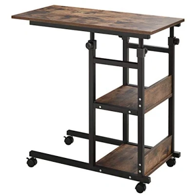 Abbildung von HOMCOM Beistelltisch Couchtisch mit Rollen, Höhenverstellbarer Nachttisch (Sofatisch, 1 St., Standregal), 2 unteren Regalen
