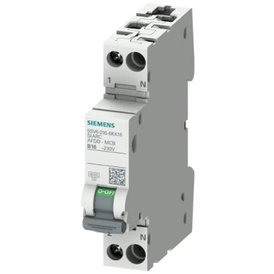 Abbildung von Siemens 5SV60166KK17 Brandschutzschalter LS Kombi (AFDD/LS) 6kA B16 1P+N 230V kompakt, Brand und Überlastschutz in 1TE (50% Platzersparnis), Fehlerlichtbogen Schutzeinrichtung