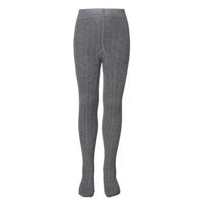 Abbildung von FALKE Unisex Kinder Strumpfhose Classic Rib K Ti Baumwolle dick einfarbig 1 Stück, Grau Light Grey Melange 3390, 122 128